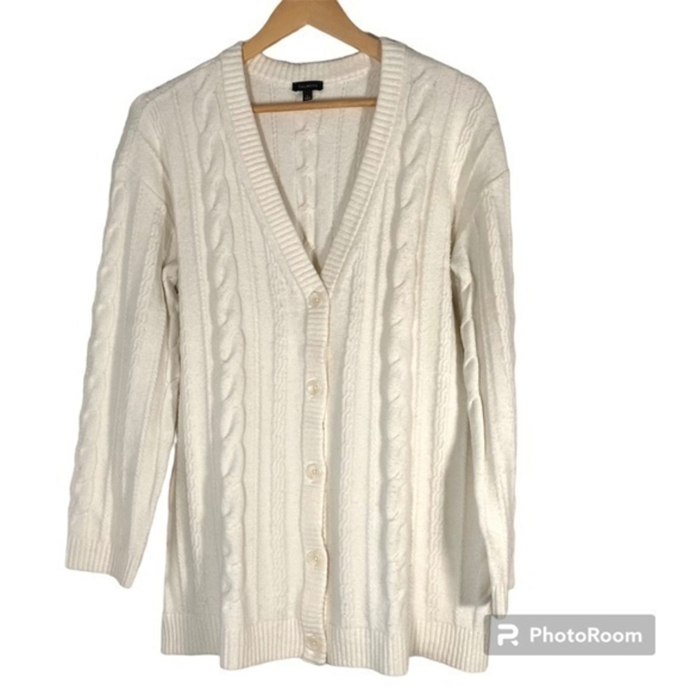 TALBOTS Long Line Chunky Câble Knit Sweater Ivory L